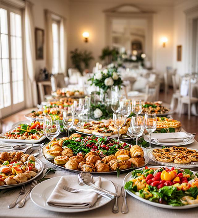 Buffet colorato per una festa privata in una villa di Catanzaro, con finger food e tavola apparecchiata