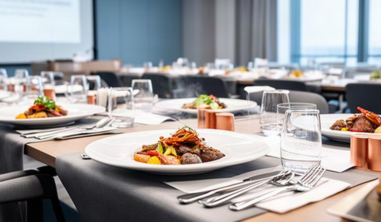 Pranzo aziendale a Catanzaro con piatti caldi impiattati per una sala conferenze